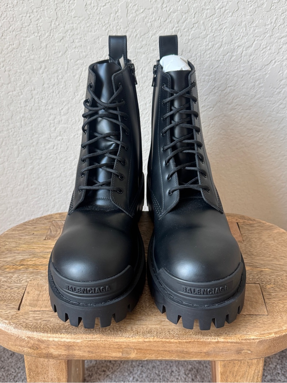 Balenciaga Black Leather Combat Boots - Picture 2 of 8